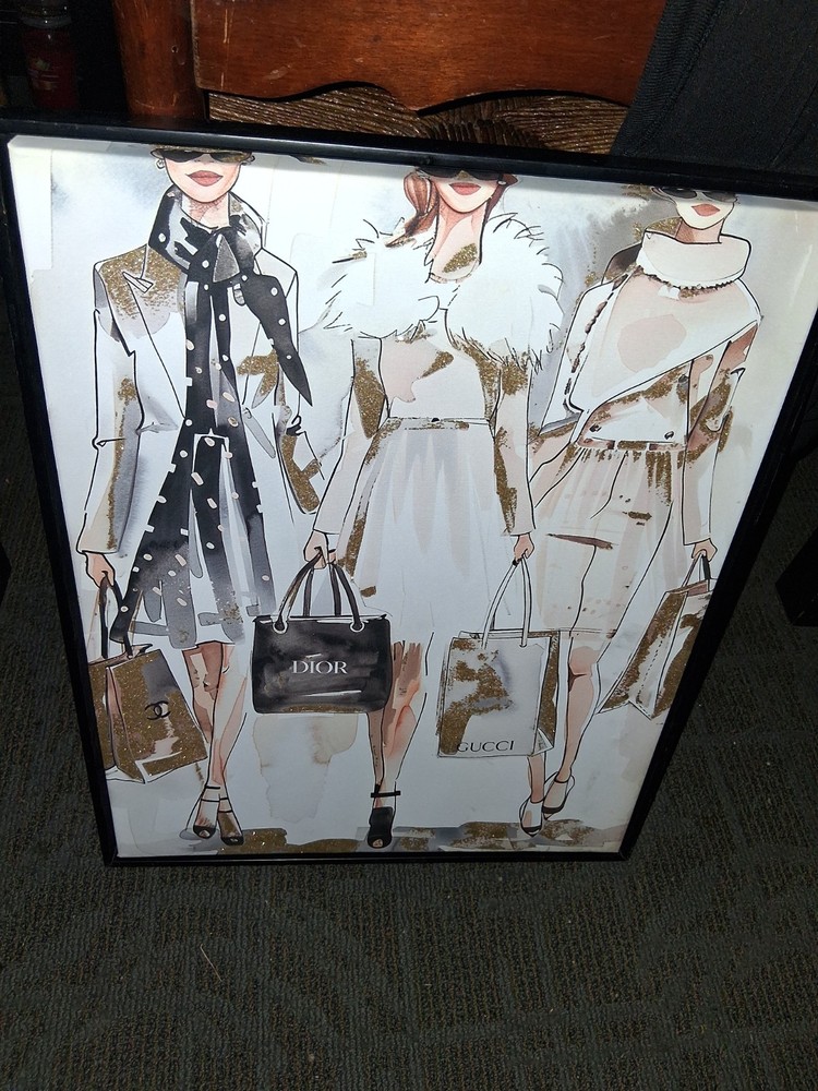 Girls in Hi-Heels With Shopping Bags Prada Gucci Chanel Canvas Wall Art Dior