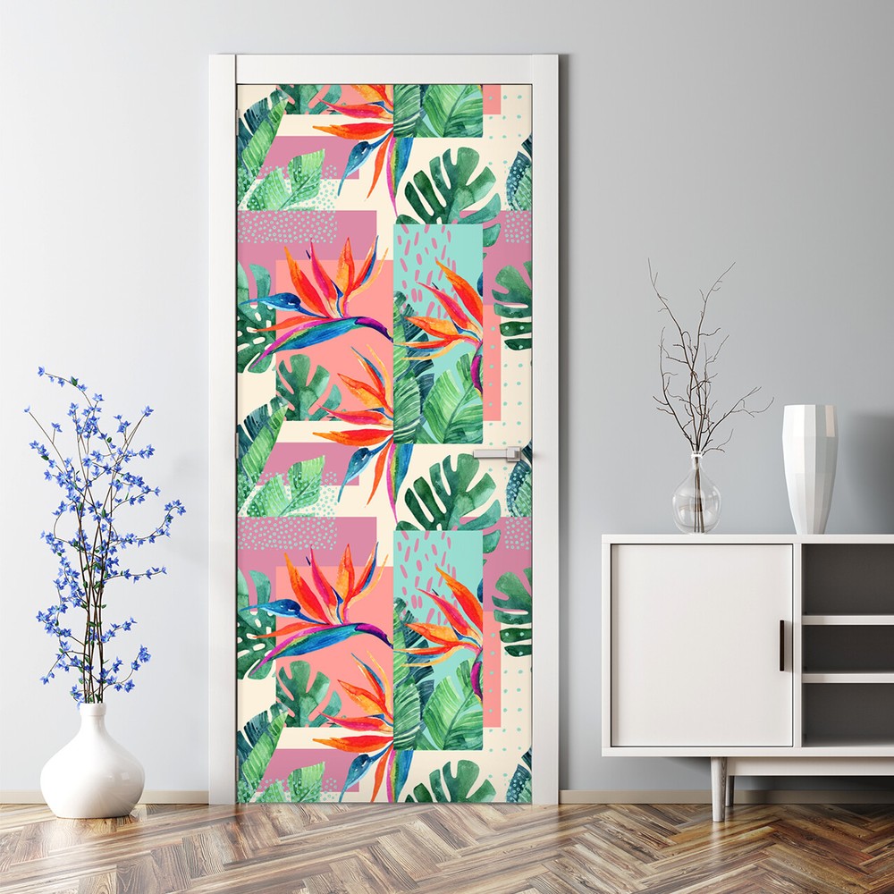 Tropical Abstract decor Watercolour Decal Colourful Bubble Free Door sticker