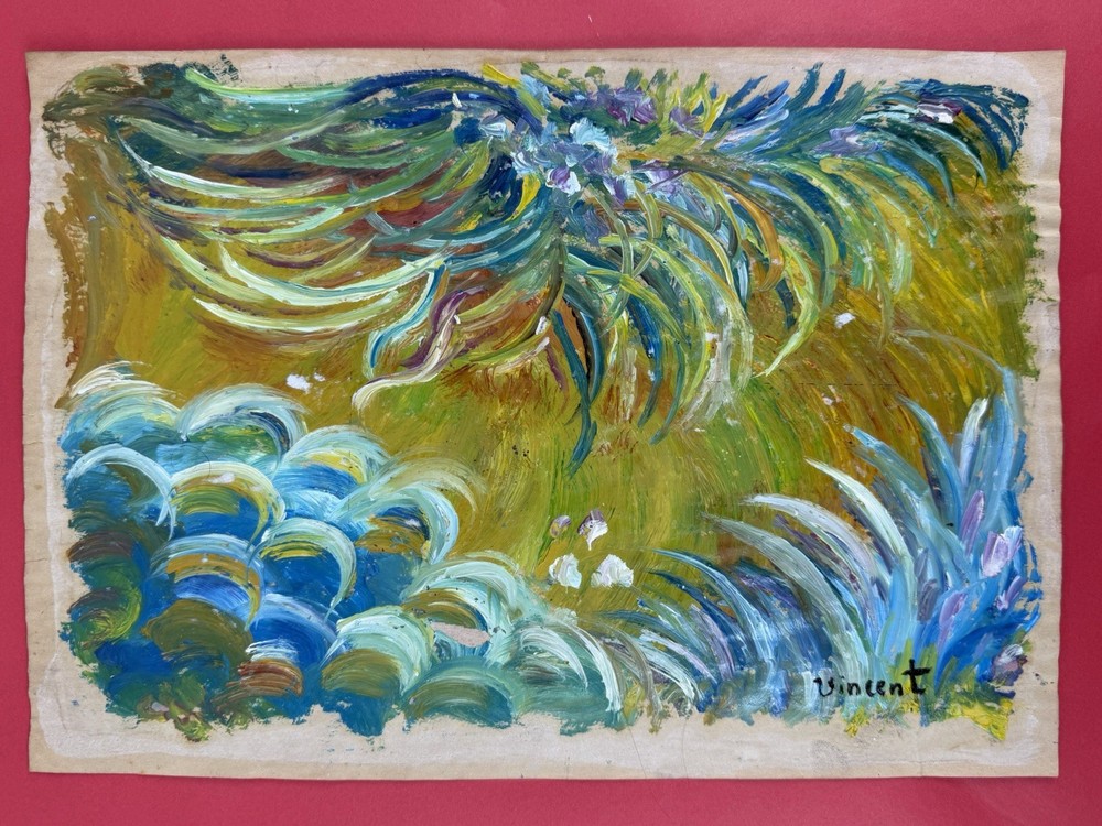 Vincent van Gogh Drawing on paper (Handmade) signed  And Stamped mixed media Vtg