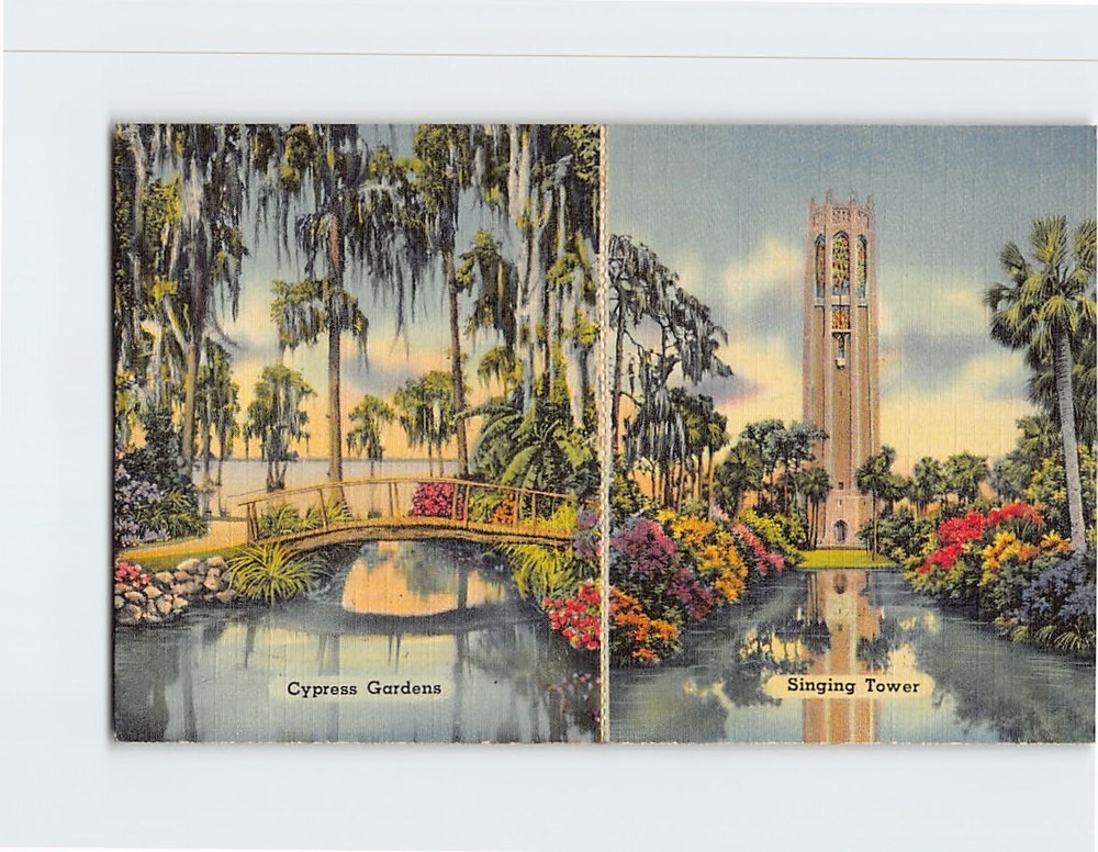 Postcard Cypress Gardens & Singing Tower Florida USA