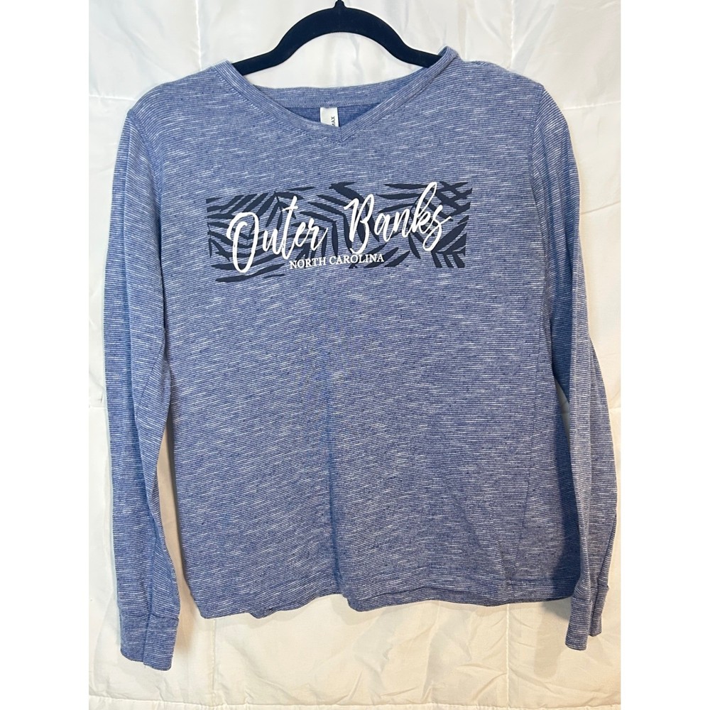 TEEMAX Outer Banks North Carolina Graphic Long Sleeve V Neck T Shirt Size S