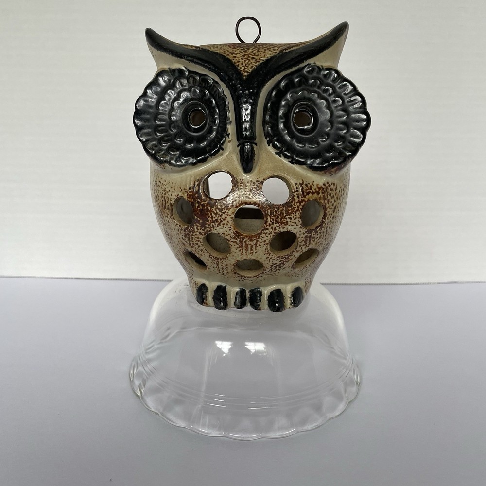Vintage 70s MCM Ceramic Owl Tealight Votive Candle Holder Lantern ARDCO Japan