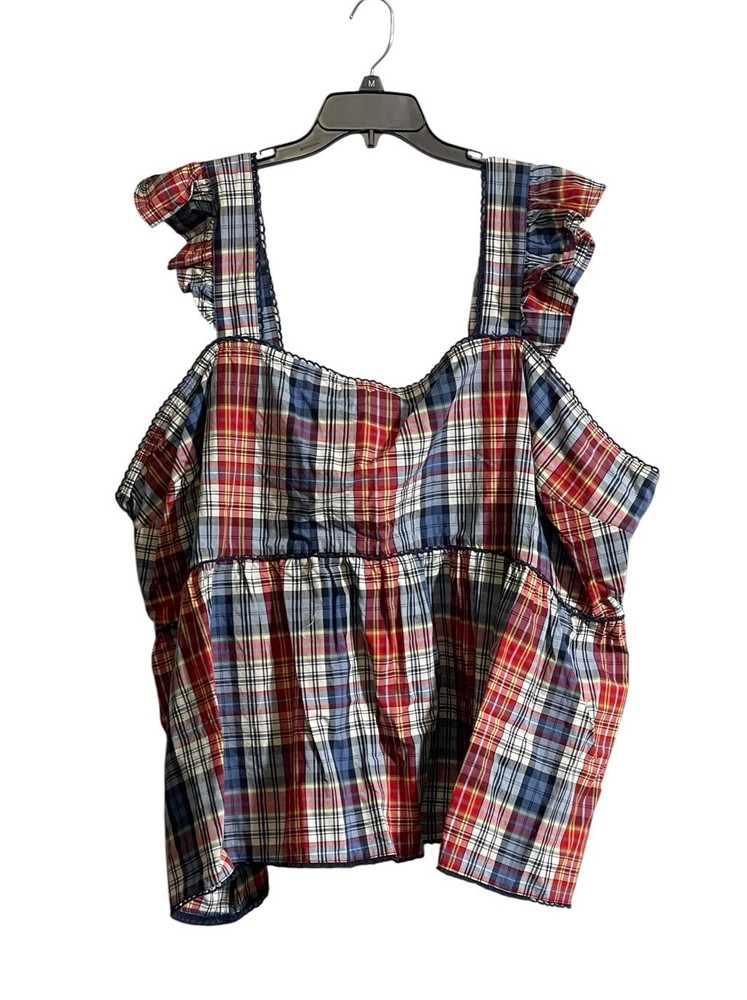 Belle Isle By Torrid Tank Top Women Sz 5 Multicolor Plaid Ruffle Strap Babydoll