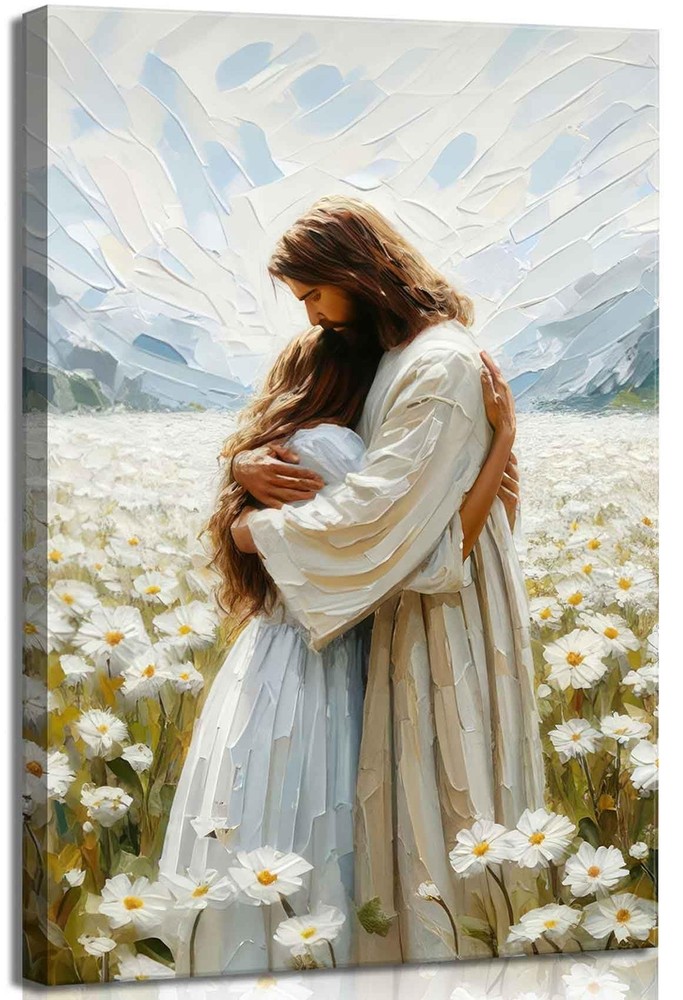 Jesus Hugging Girl Canvas Wall Art Jesus and Woman Wall Decor Pictures Modern...