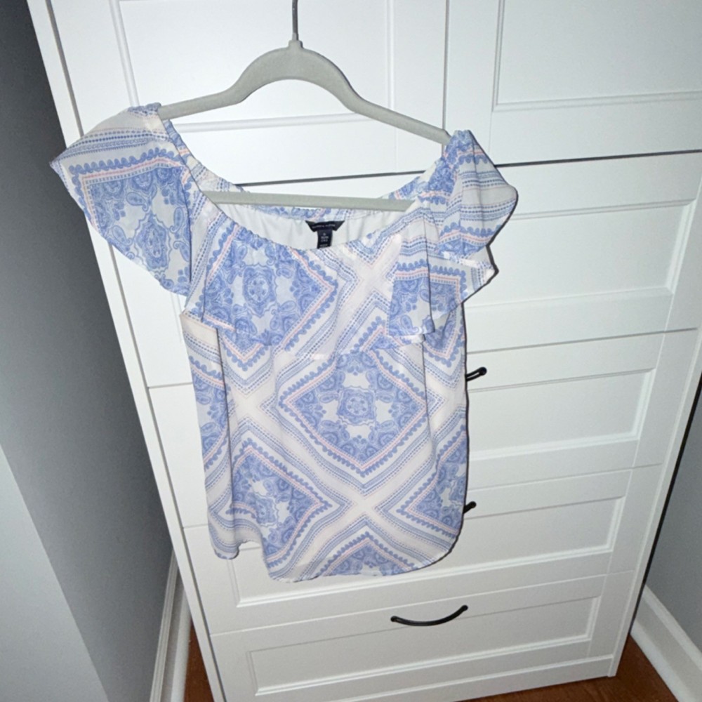 Tommy Hilfiger Blue White Paisley Off-Shoulder Ruffle Flutter Sleeve Blouse XL