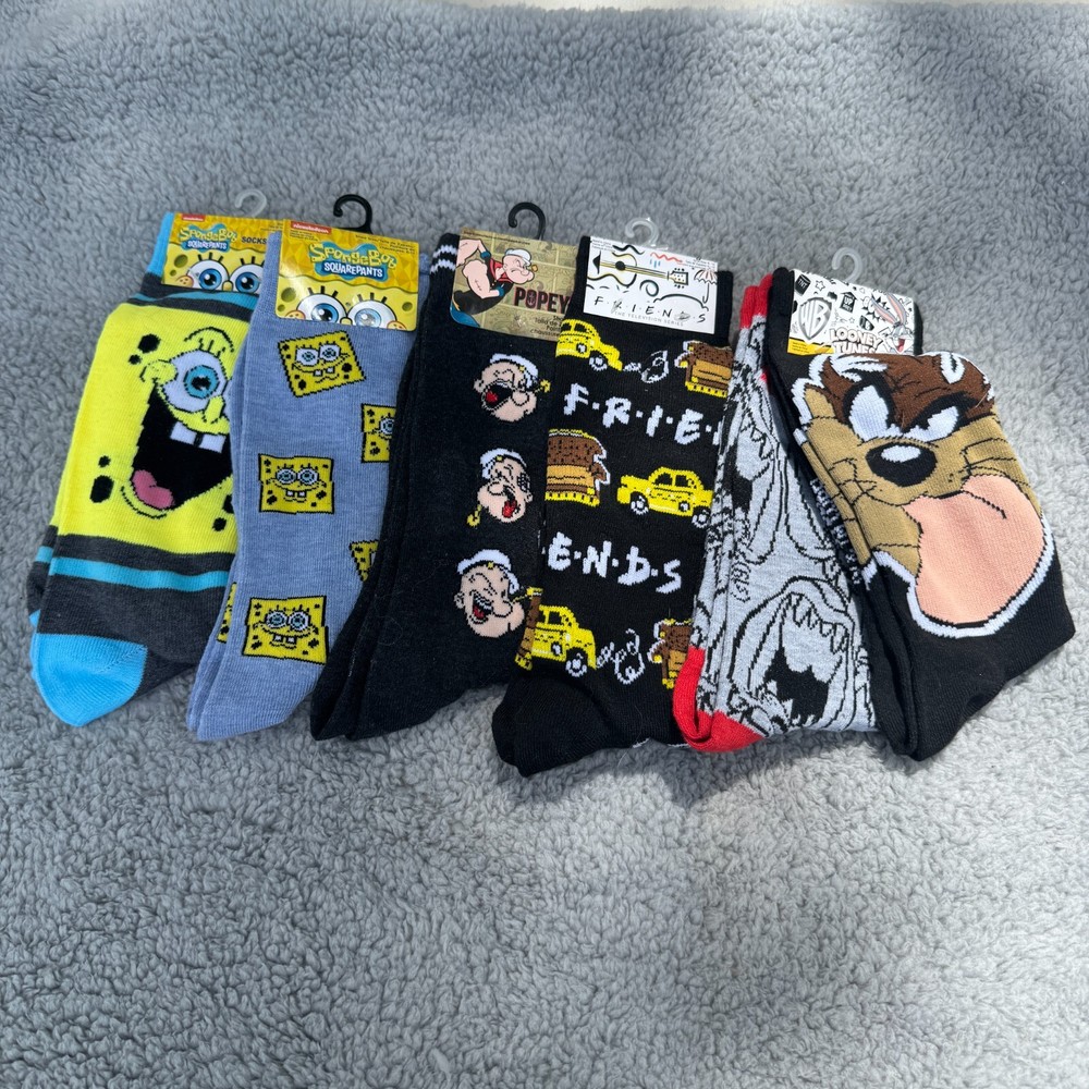 SpongeBob Popeye Looney Tunes Adult Crew Socks 6-Pack