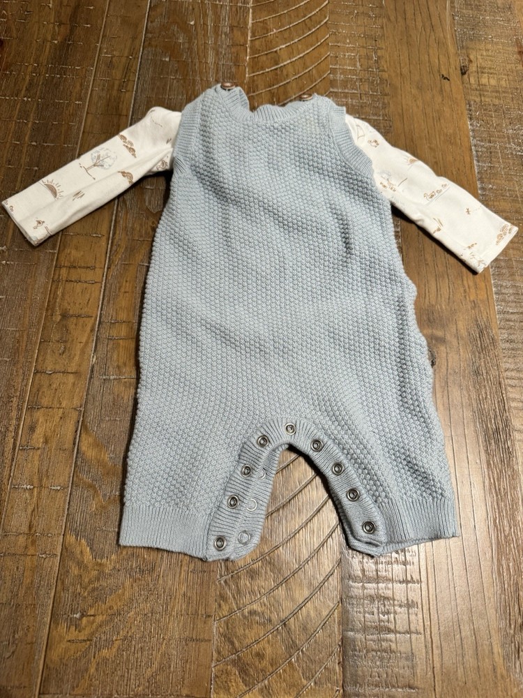Carter's 0-3 Months baby boy Knitted Overalls In Light Blue with a Long Sleeve