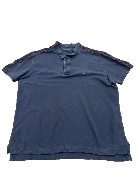 Tommy Hilfiger Men's Navy Polo Shirt XL Short Sleeve Red Stripe