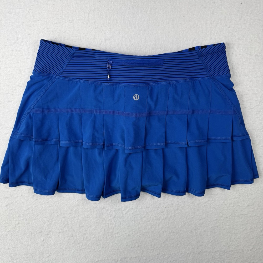 Lululemon Run Pace Setter Skirt Skort Blue Black Stripe Women’s 8 Reg
