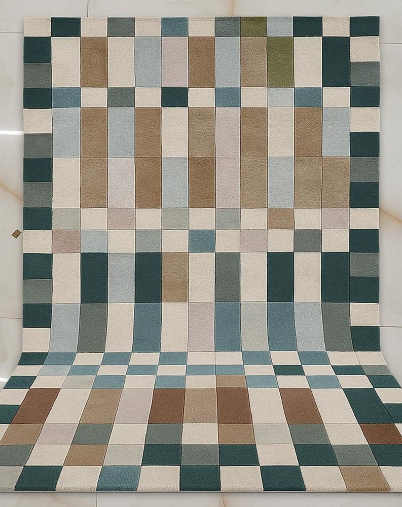 Hand-Tufted Wool Geometric Rug: Modern Striped Area Handmade Design Carpet Rug