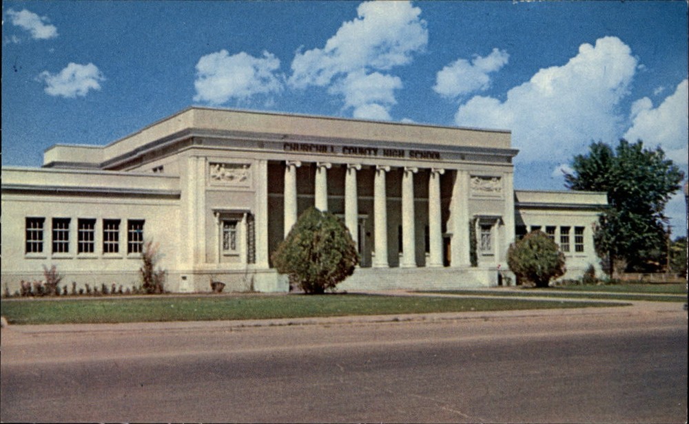 Churchill County High School Fallon Nevada architecture ~ 1950-60s postcard