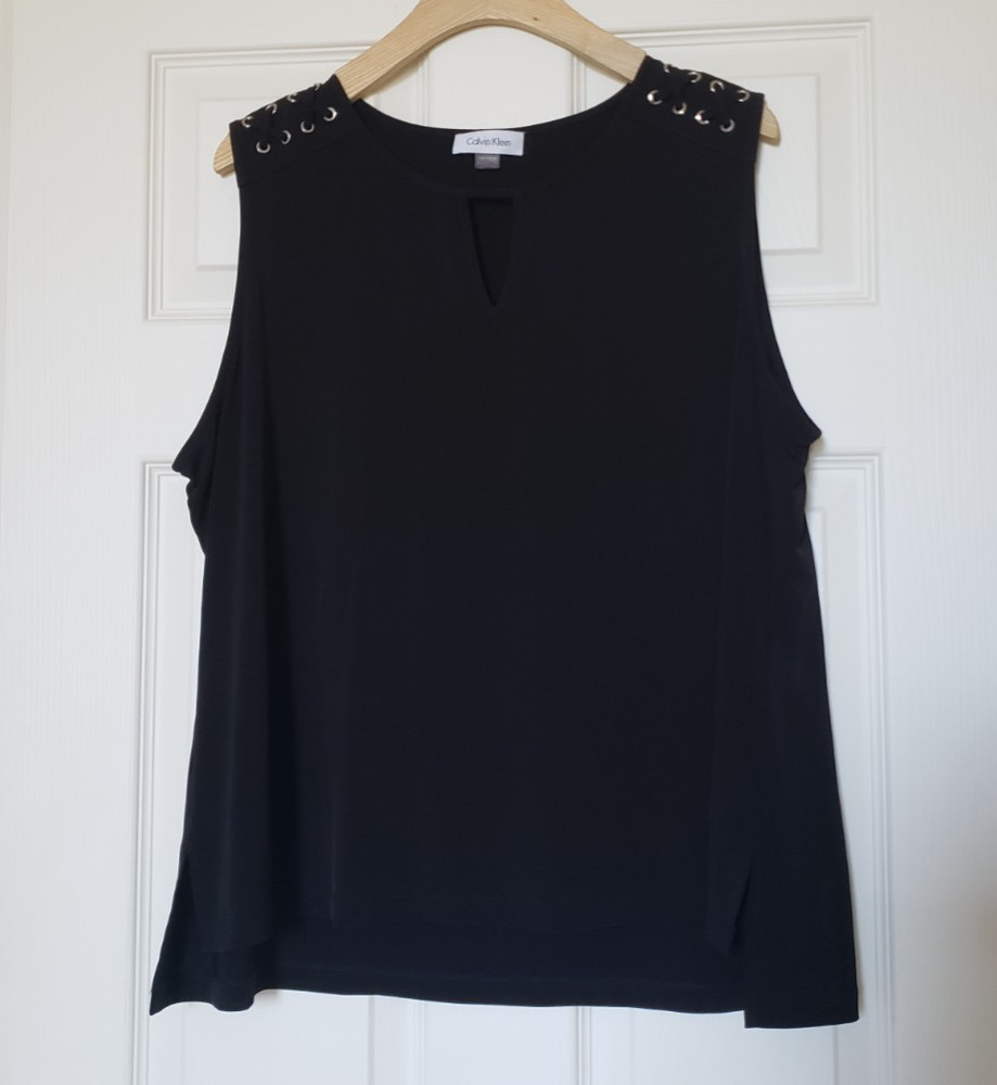 Calvin Klein Women's Sleeveless Black Keyhole Neck Blouse - Size XL - EUC