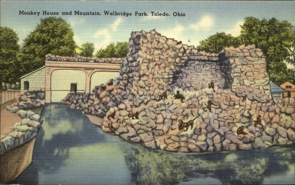 Monkey House and Mountain Walbridge Park Toledo Ohio OH 1940s