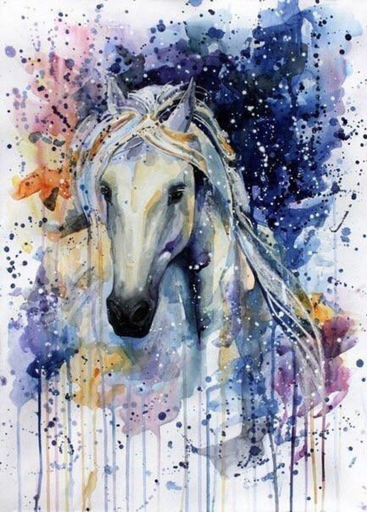 Abstract Watercolor Horse Art Print - 30x20 Inch Framed Canvas - Ready to Hang-image
