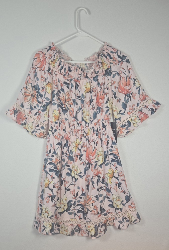 Lulus Blush Pink Tropical floral off the shoulder dress Womens Size Medium NWT