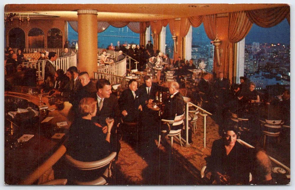 Vintage San Francisco Crown Room Fairmont Hotel Night View Postcard