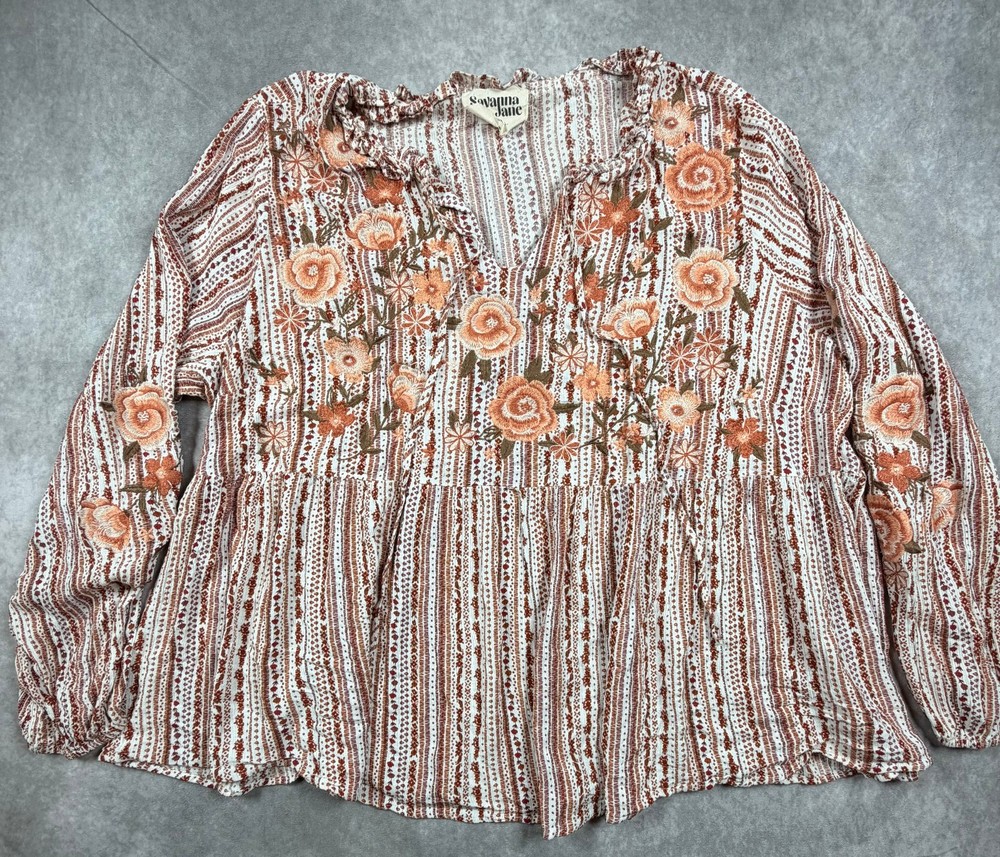 Savanna Jane Womens 100% Rayon Embroidered Boho Peasant Top 3X