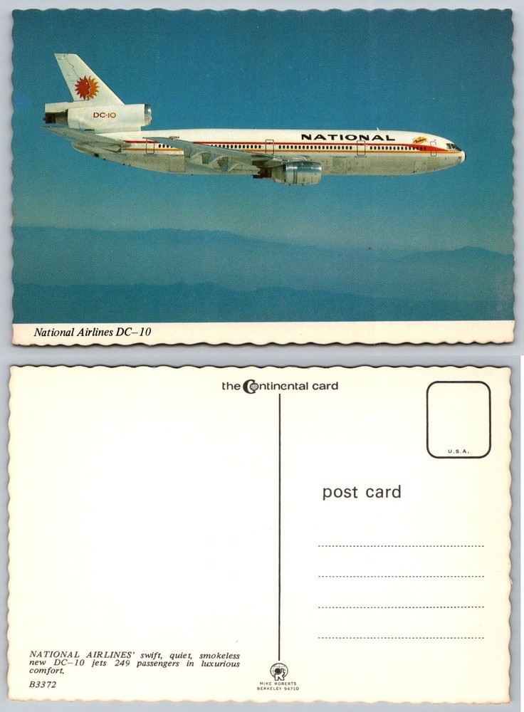 National Airlines DC-10 Jet Airplane Vintage Continental Postcard Aviation