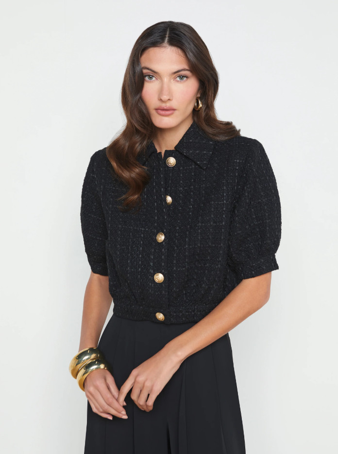 L'AGENCE Cove Cropped Tweed Jacket Black