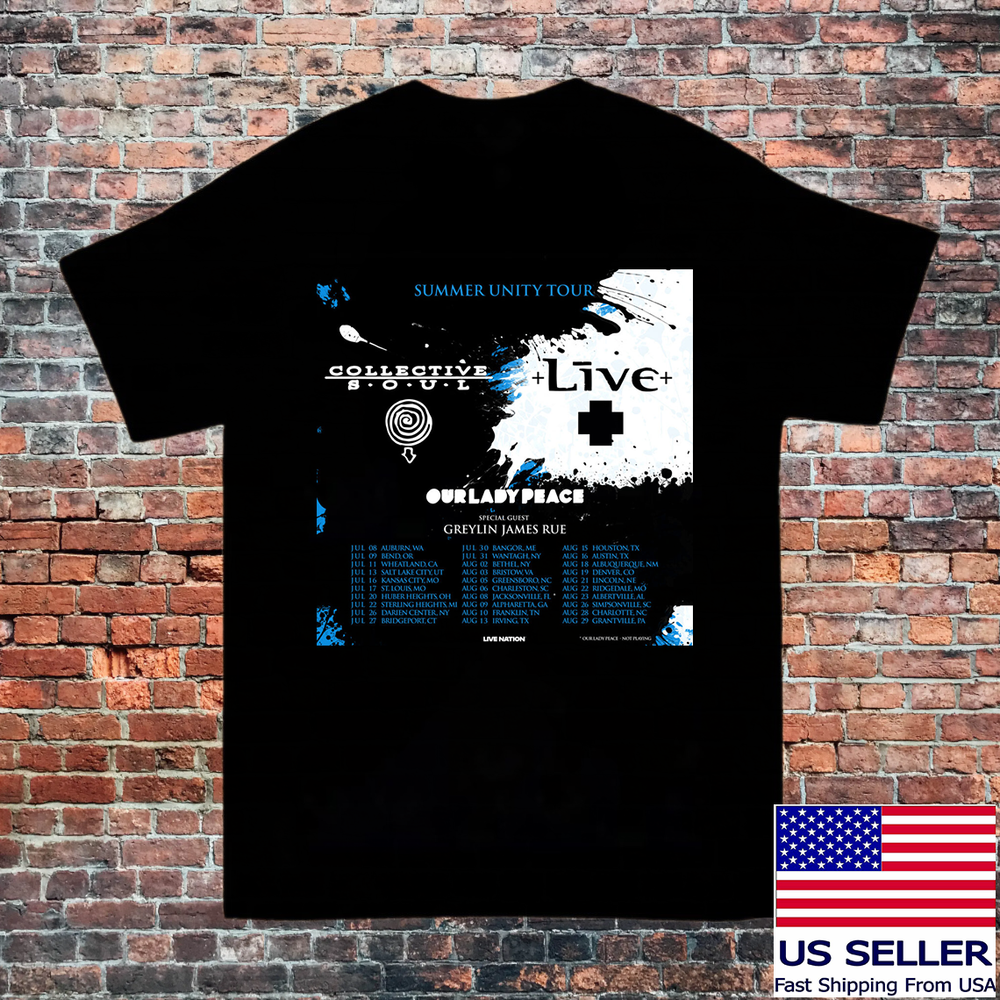 Collective Soul Summer Unity Tour Black T-Shirt Sizes S to 5XL