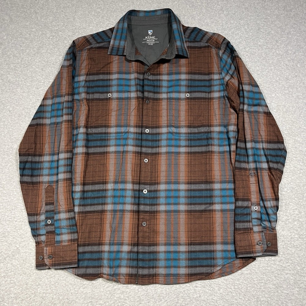 Kuhl Shirt Mens Medium Brown Fugitive Flannel Long Sleeve Plaid Outdoor Button