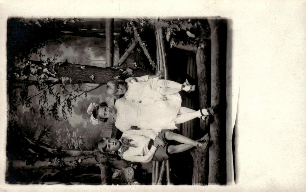 C1910 Edwardian Children Siblings Sailor Suit Hair Bow Studio RPPC Postcard
