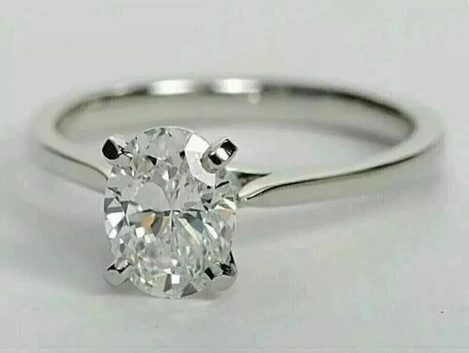 Oval Cut Lab Created 2CT Diamond Women's Solitaire Ring 14K White Gold Plated