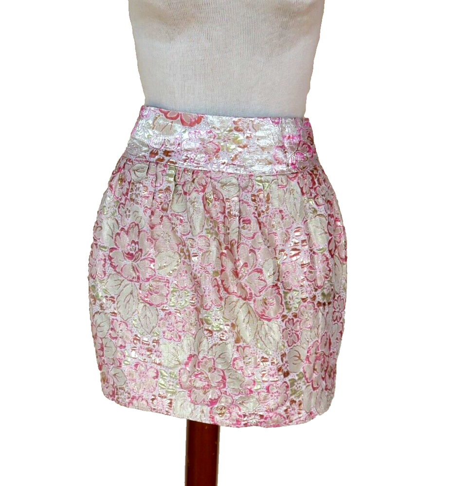 Allen Schwartz ABS Champagne Gold Jacquard Mini Skirt Size 8 M-image