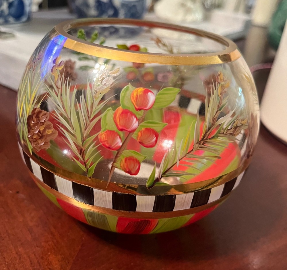 MACKENZIE-CHILDS med Beautiful HEIRLOOM GLOBE VASE, HAND-PAINTED GLASS,NEW!!!!