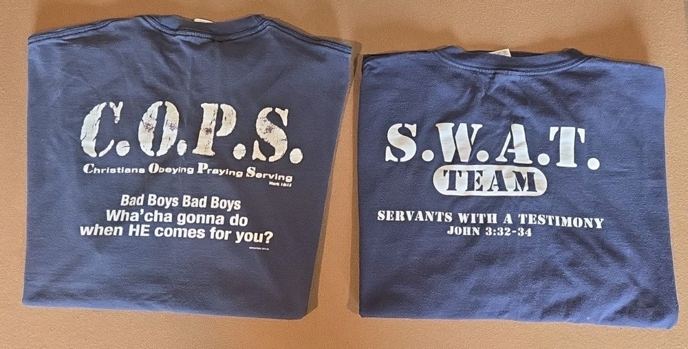 2 Vintage 90s 2000s COPS/SWAT Jesus Christ Parody God Religion Faith Praying 2XL