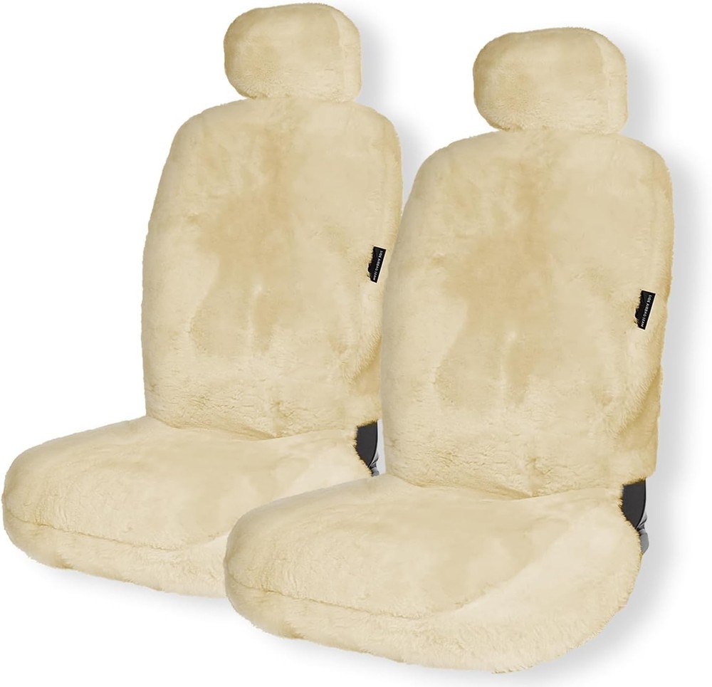 ZONETECH Sheepskin Seat Covers Fuzzy Tan Australian Merino Wool 2 Pack