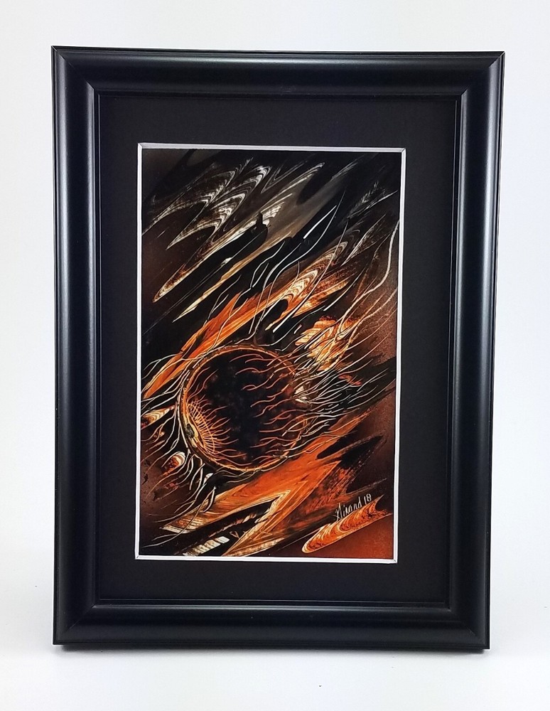 Human Eye Painting in Orange to Black by artist Jason Girard comes with a frame.