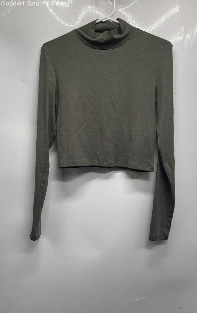 Zara Womens Green Long Sleeve Mock Neck Cropped Pullover Sweater Size M