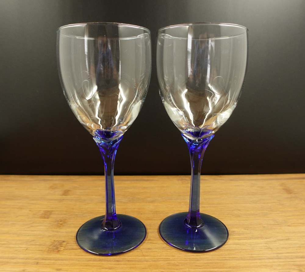 2 Libbey Water Goblets Domaine Blue Pattern 8''