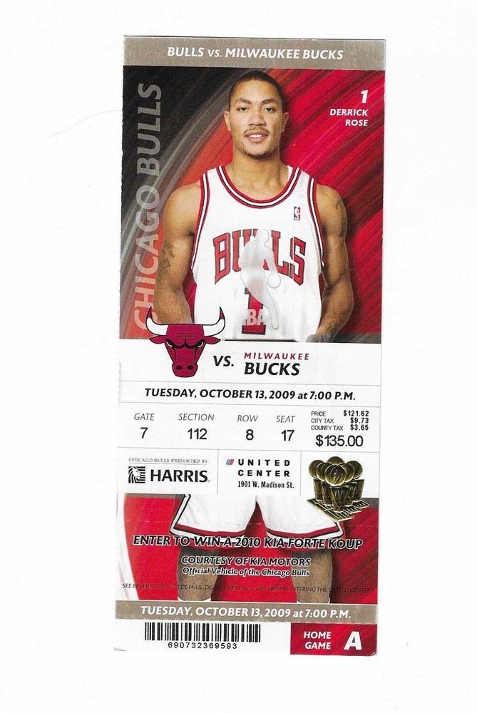 Chicago Bulls vs Milwaukee Bucks Unused Basketball Ticket from 10/13/2009