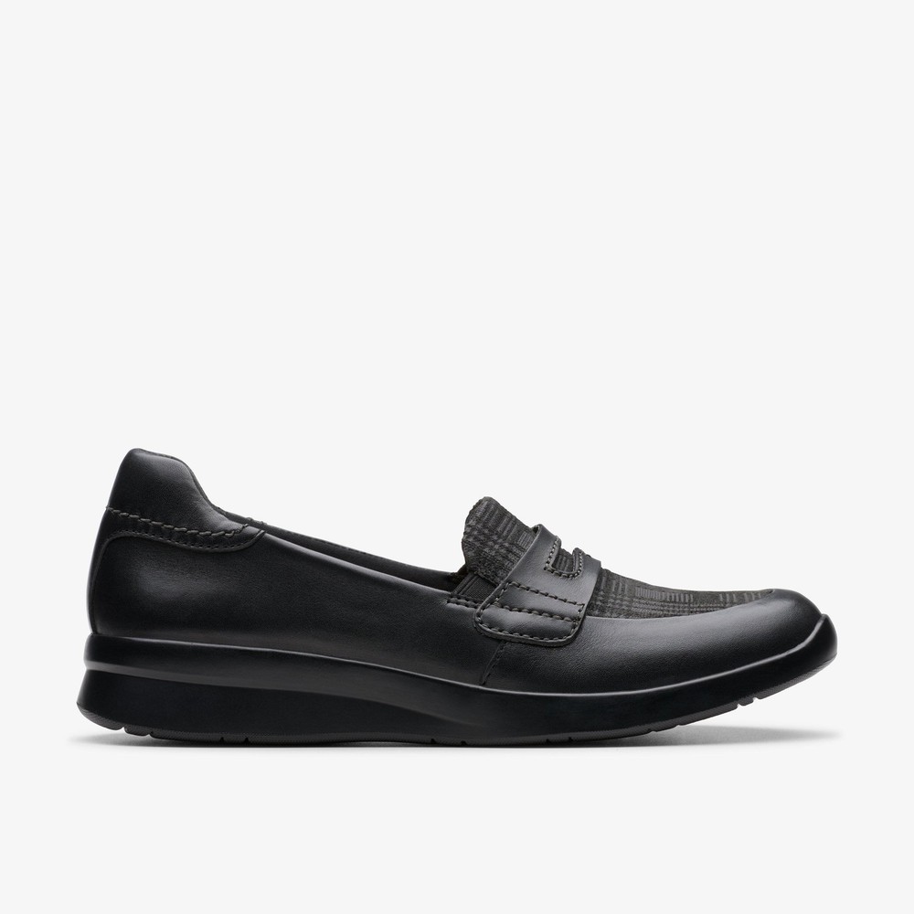 Clarks Womens Ellowyn Penny Black Leather Loafers,Slip Ons Leather Casual