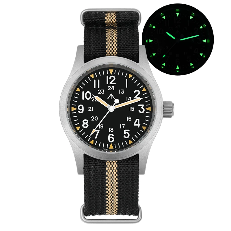 New 38Mm Watch Quartz Movement Field Watches Domed Sapphire Crystal Wristwatch