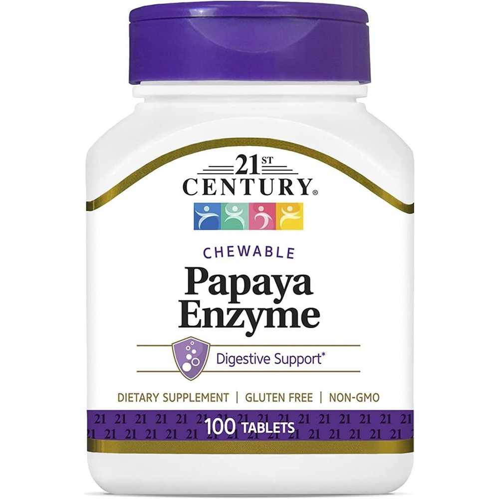21st Century Papaya Enzyme Chewable Tablets, Tropical, 100 Count
