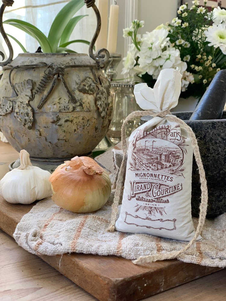 Antique Pasta Bag French linen cloth Factory sack c1910 sachet bag vintage text