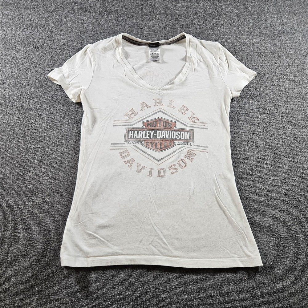 Harley-Davidson Shirt Womens Medium White V Neck Longhorn Texas Graphic Tee