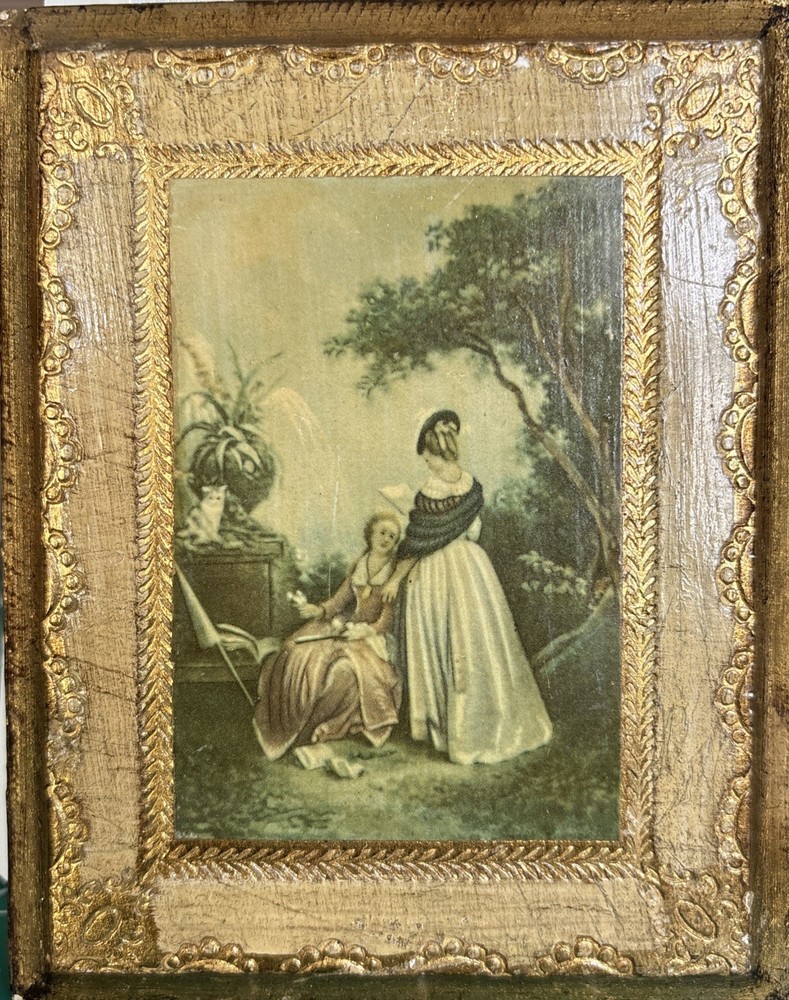 VTG Gold Gilt Italian Florentine Tole Wood Wall Picture Plaque 5 1/2” X 4 1/2”