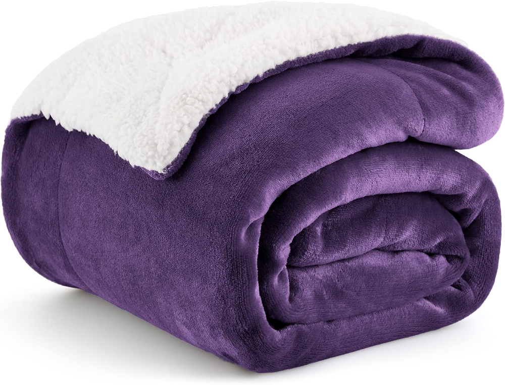 Sherpa Fleece Twin Blanket 60x80 Inch Warm Soft Purple Winter Throw