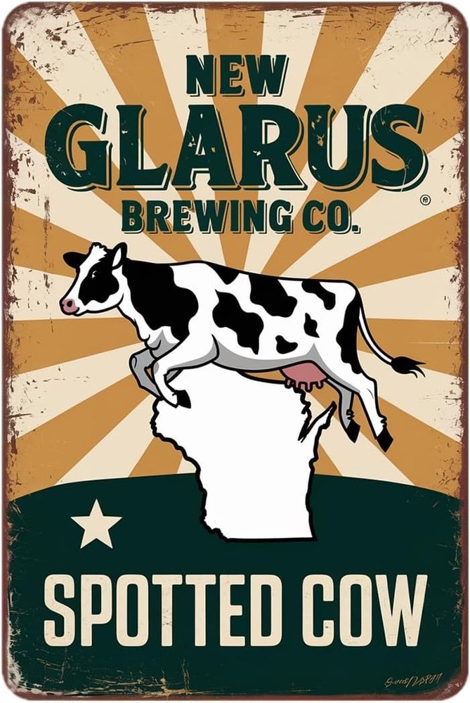 Spotted Cow New Glarus Brewing Co. tin sign, Vintage Wisconsin  Tin Metal Signs