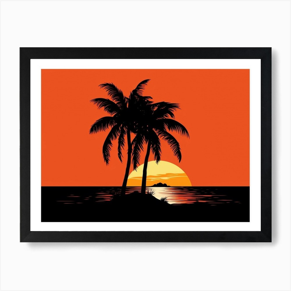 Sunset Palm Trees Framed Wall Art Canvas Print Poster Picture
