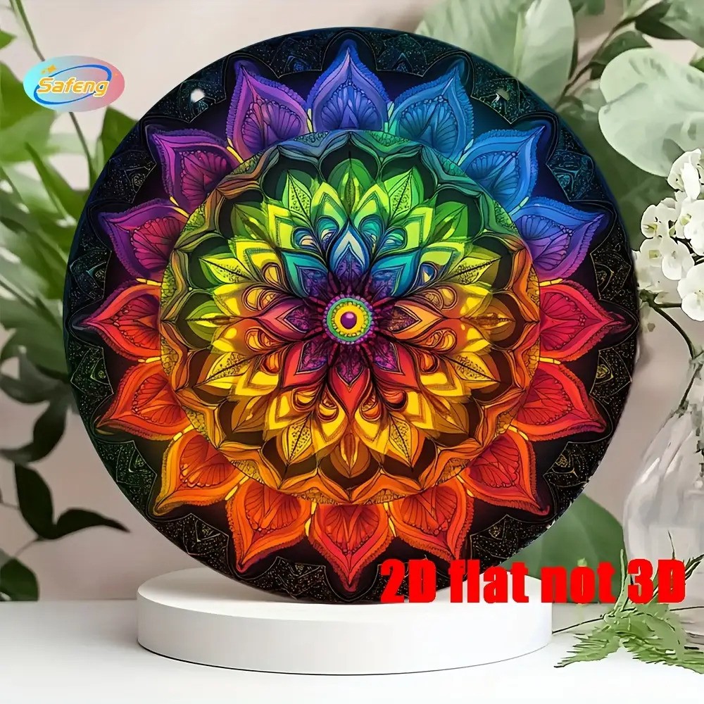 8x8inch Round Metal Wall Art Vibrant Mandala Pattern Decor