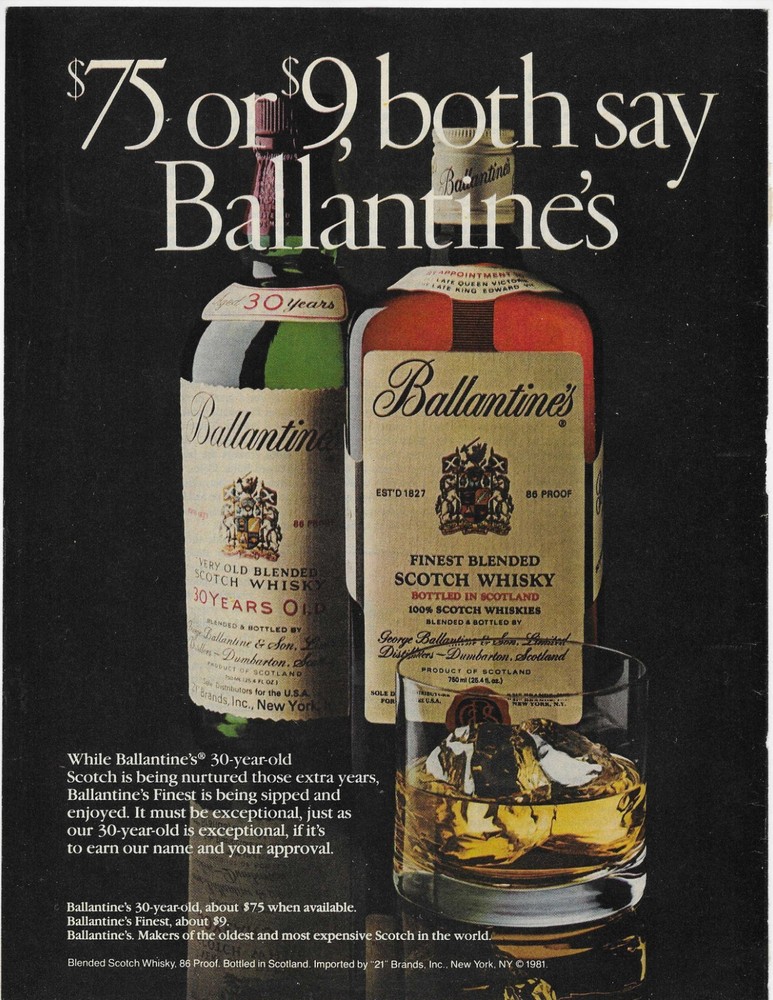 $75 Or $9  Ballantine's Scotch Whisky Original Print Ad