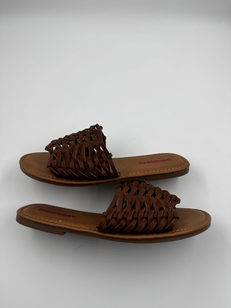 Unionbay Rowan Shoes Womens Size 6M Cognac Brown Slide Sandals Woven Slip On