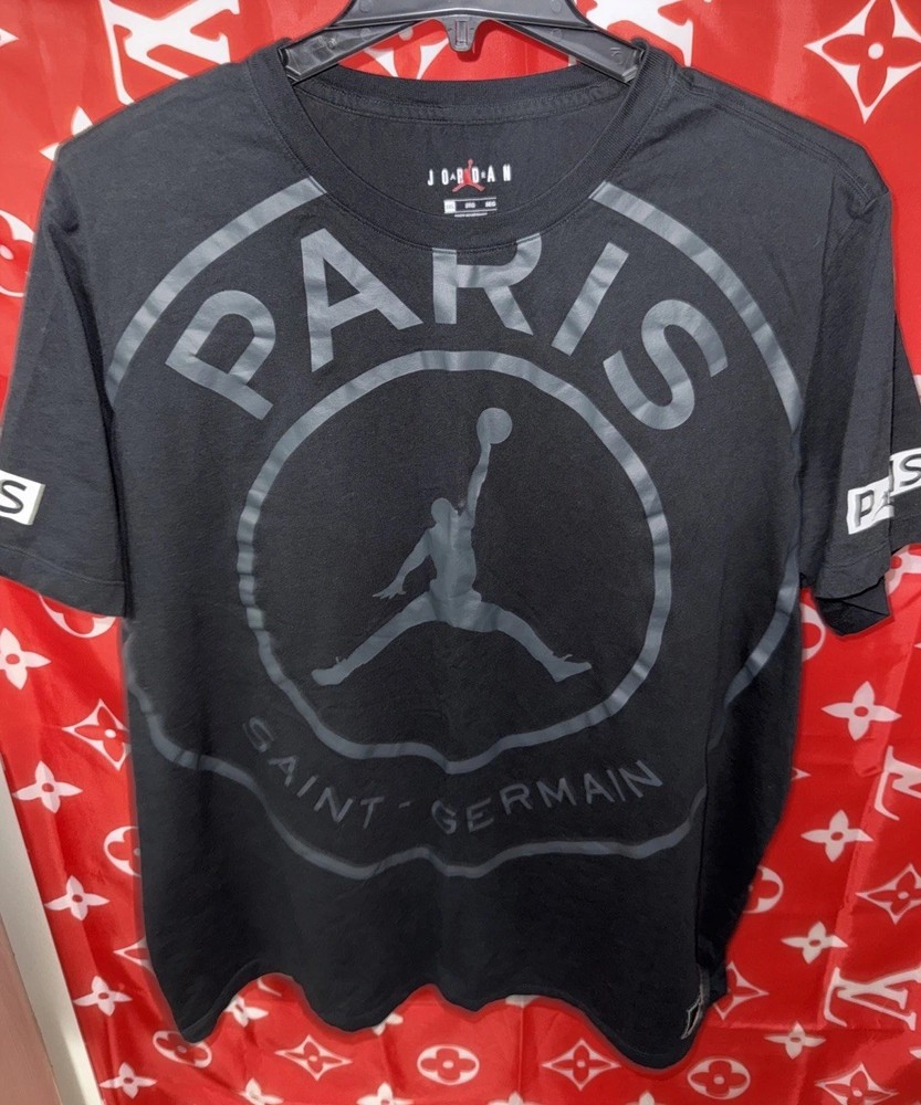 Men’s Jordan Paris Saint Germain Tshirt Black With White Size 3XL