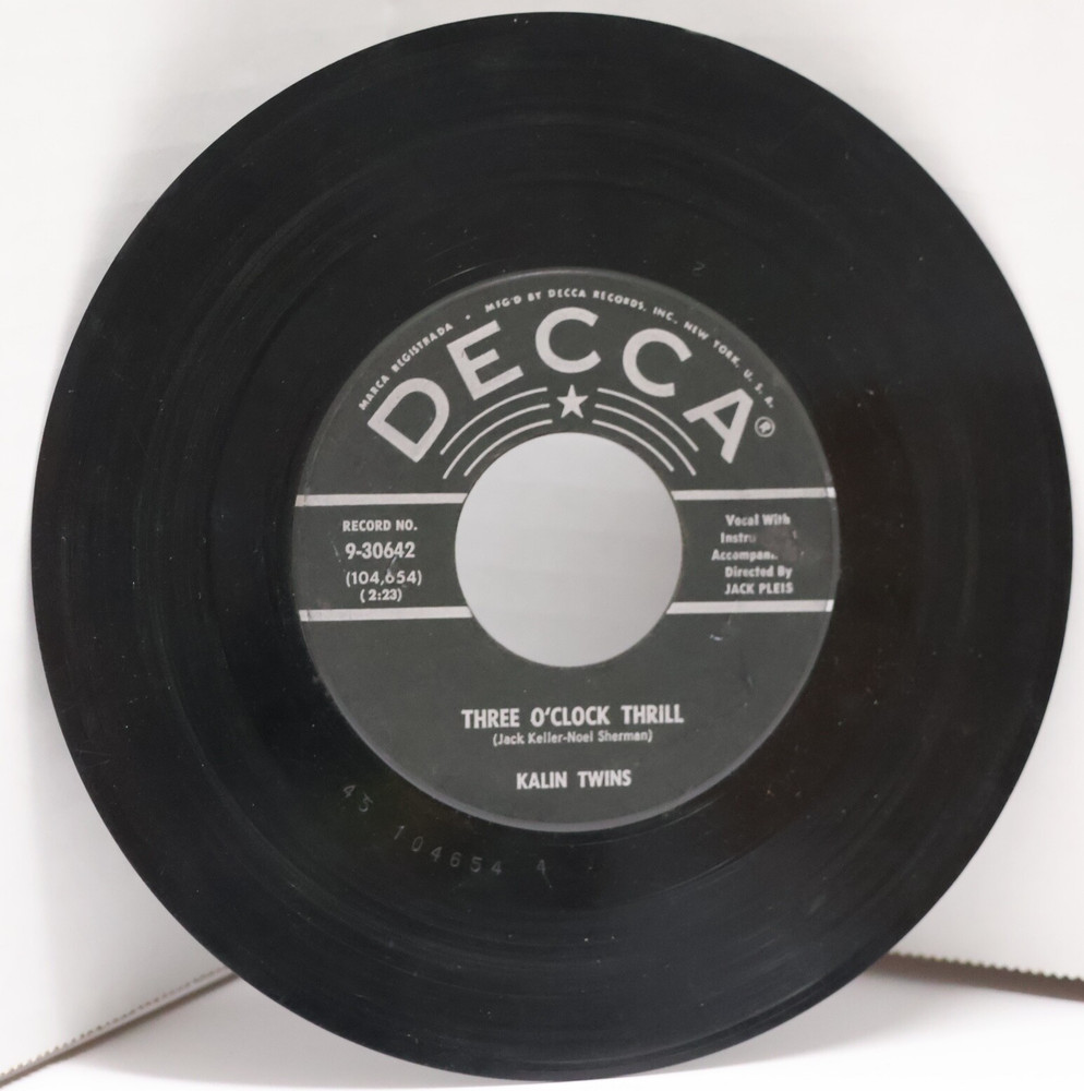 Kalin Twins 45 RPM Three O'Clock Thrill / When Decca 1958