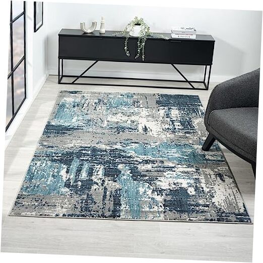 Abstract Distressed Blue 6x9 Modern Area Rug for Living Room-image
